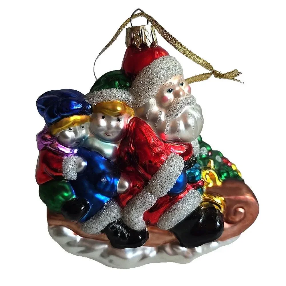 Lao Mai Blown Glass Christmas Ornament Santa On Sleigh Sled Kids Tree 5